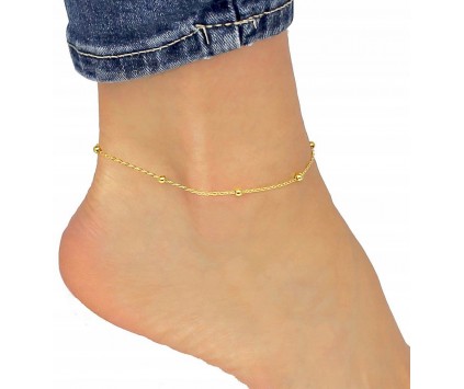 Bransoletka na Nogę Kostkę Łańcuszek Złota Lato Wakacje Kuleczki Kulki