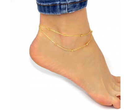 Bransoletka na Nogę Kostkę Łańcuszek Złota Lato Wakacje Kuleczki Podwójna