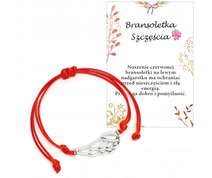 BRANSOLETKA SZCZĘŚCIA KABAŁA SKRZYDŁO ZAKOŃCZENIE ROKU PREZENT CZERWONA