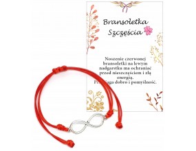BRANSOLETKA SZCZĘŚCIA KABAŁA NIESKOŃCZONOŚĆ AMULET WALENTYNKI CZERWONA