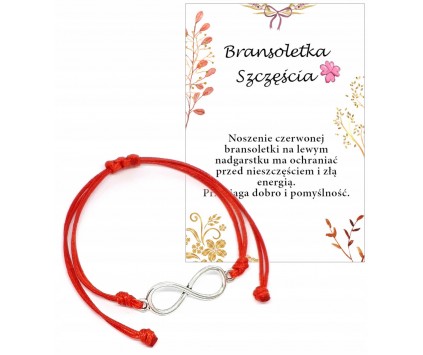 BRANSOLETKA SZCZĘŚCIA KABAŁA NIESKOŃCZONOŚĆ AMULET WALENTYNKI CZERWONA