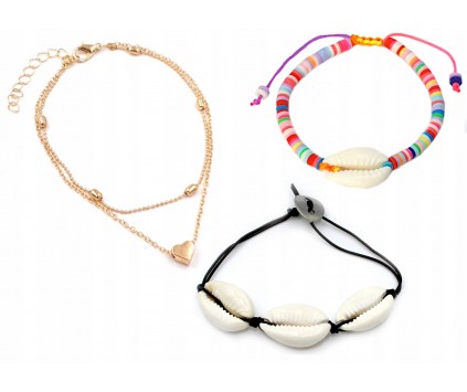 ZESTAW BRANSOLETKI NA RĘKĘ NOGĘ LATO WAKACJE 3szt SERDUSZKO FIMO MUSZLE