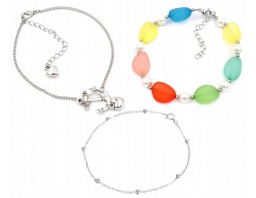 ZESTAW BRANSOLETKI NA NOGĘ KOSTKĘ LATO WAKACJE 3szt KOTWICA ŁAŃCUSZEK