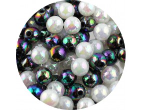 KORALIKI AKRYLOWE KULKI OPALIZUJĄCE BŁYSZCZĄCE MIX CZARNE BIAŁE 8mm 50szt
