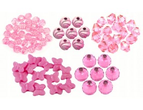 Różowe Jasne Koraliki Akrylowe 5 wzorów Zestaw Motylki Szlifowane 90szt