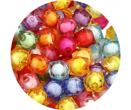 Koraliki Akrylowe "Koralik w Koraliku" Kostki Diamenciki 8mm Mix 50szt