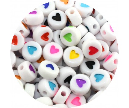 Miks Koraliki Akrylowe z Serduszkiem Sercem Okrągłe Serca Pastylki 7mm 50sz