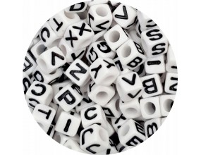Koraliki LITERKI Litery Kostki Modułowe Akryl 7mm Biało Czarne 100szt Mix