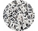 Koraliki LITERKI Litery Kostki Modułowe Akryl 7mm Biało Czarne 100szt Mix
