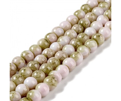 KORALIKI SZKLANE MARMURKI 8mm 50szt DO BRANSOLETEK RÓŻAŃCA OLIWKOWA ZIELEŃ