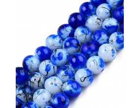 KORALIKI SZKLANE NICI PLAMISTE 8mm 50szt DO BRANSOLETEK RÓŻAŃCA GRANATOWE