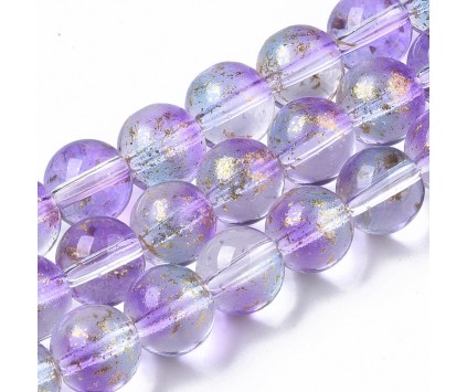 KORALIKI SZKLANE KULKI ZE ZŁOTYMI PŁATKAMI 8mm 50szt DO BRANSOLETEK RÓŻAŃCA