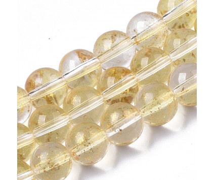 KORALIKI SZKLANE ZE ZŁOTYMI PŁATKAMI 8mm 50szt DO BRANSOLETEK RÓŻAŃCA ŻÓŁTE