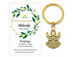 Podziękowanie dla gości BRELOCZEK KOMUNIA PAMIĄTKA PREZENT ZŁOTY ANIOŁEK