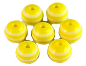 Koraliki kule z żywicy w paski 8mm żółte 8szt
