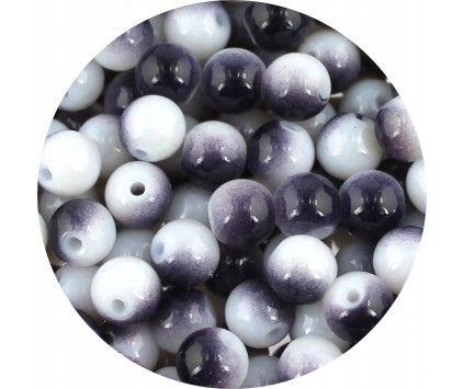 KORALIKI SZKLANE POWLEKANE KULKI DWUKOLOROWE BIAŁO SZARE 8mm 50szt