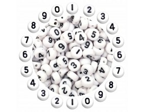 Mix KORALIKI akrylowe CYFRY CYFRA CYFERKI 7x4mm 100szt Biało Czarne Hurt