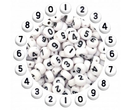Mix KORALIKI akrylowe CYFRY CYFRA CYFERKI 7x4mm 100szt Biało Czarne Hurt