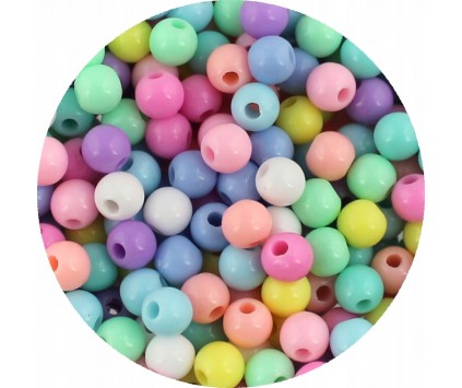 Koraliki Gładkie Klasyczne w Kształcie Kulki 6mm Akryl Pastelowe Mix 50szt