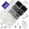 KORALIKI SZKLANE BIAŁE SZARE CZARNE 8mm ZESTAW ORGANIZER + GUMKA ZAWIESZKI