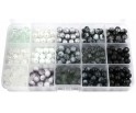 ZESTAW DO BRANSOLETEK BIAŁO-SZARO-CZARNY KORALIKI KULKI SZKLANE 8mm GUMKA
