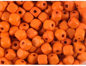 KORALIKI KOSTKI drewniane 8x8mm 40szt pomarańcz