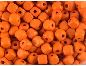 KORALIKI KOSTKI drewniane 8x8mm 40szt pomarańcz