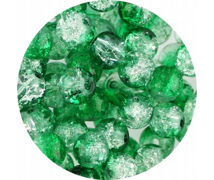 KORALIKI SZKLANE CRACKLE DWUBARWNE BIAŁO - ZIELONE C. 8mm 50szt