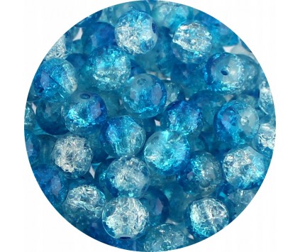 KORALIKI SZKLANE CRACKLE DWUBARWNE BIAŁO - NIEBIESKIE 8mm 50szt