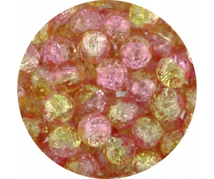 KORALIKI SZKLANE CRACKLE DWUBARWNE RÓŻOWO - ŻÓŁTE 8mm 50szt