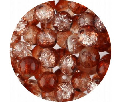 KORALIKI SZKLANE CRACKLE DWUBARWNE BIAŁO - BRĄZOWE 8mm 50szt