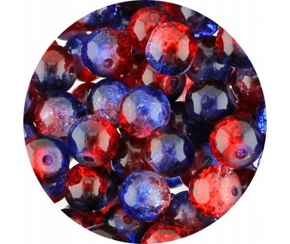 KORALIKI SZKLANE CRACKLE DWUBARWNE CZERWONO - GRANATOWE 8mm 50szt