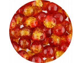 KORALIKI SZKLANE CRACKLE DWUBARWNE CZERWONO - ŻÓŁTE 8mm 50szt