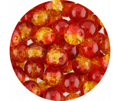 KORALIKI SZKLANE CRACKLE DWUBARWNE CZERWONO - ŻÓŁTE 8mm 50szt