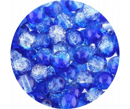 KORALIKI SZKLANE CRACKLE DWUBARWNE BIAŁO - GRANATOWE 8mm 50szt