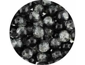 KORALIKI SZKLANE CRACKLE DWUBARWNE CZARNO - BIAŁE 8mm 50szt