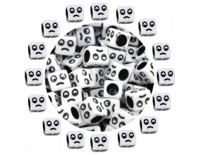 10 Koraliki Akrylowe Emotki Emotikony Minki Kostki Buźka Smutna 6mm 50szt