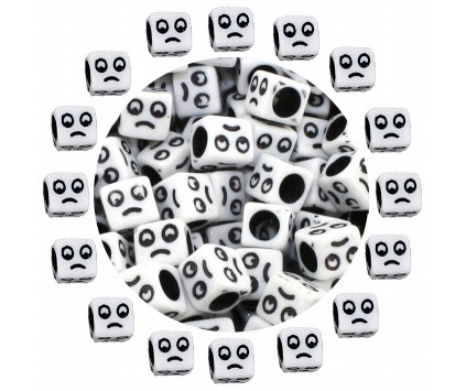 10 Koraliki Akrylowe Emotki Emotikony Minki Kostki Buźka Smutna 6mm 50szt