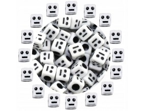 08 Koraliki Akrylowe Emotki Emotikony "Twarz Pokerzysty" Buźki 6mm 50szt
