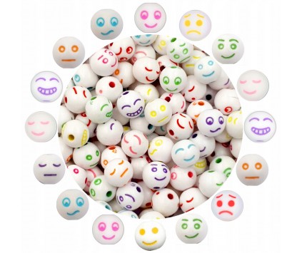 Koraliki Akrylowe EMOTKI Buźki Minki Emotikony Kulki 8mm Mix Kolor 50szt