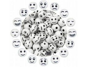 Koraliki Akrylowe EMOTKI Buźki Minki Emotikony Kule 8mm Białe 50szt