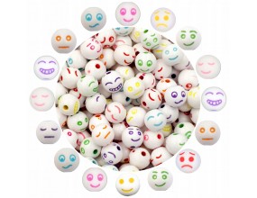 Koraliki Akrylowe EMOTKI Buźki Minki Emotikony Kulki 8mm Mix Kolor 100szt