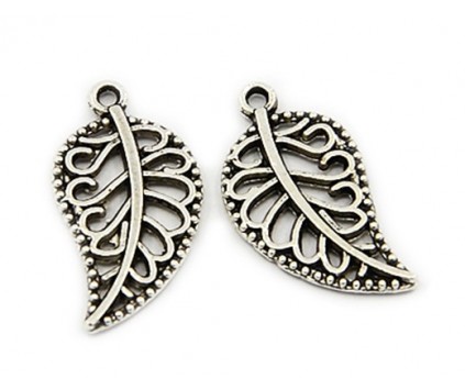 Zawieszka metal LISTEK 18x10mm srebrny c. 6szt