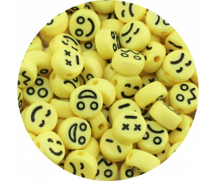Koraliki Akryl Emotki Emotikony Uśmiechy Buźki Żółte Okrągłe Mix 7mm 50szt