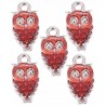 Zawieszka Emaliowana Charms SOWA Sówka z Brokatem Czerwona 18mm 5szt