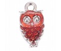 Zawieszka Emaliowana Charms SOWA Sówka z Brokatem Czerwona 18mm 5szt