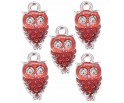 Zawieszka Emaliowana Charms SOWA Sówka z Brokatem Czerwona 18mm 5szt