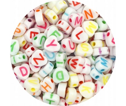 Koraliki LITERKI Litery Serca Serduszka Kolorowe Alfabet 7mm 100szt Mix