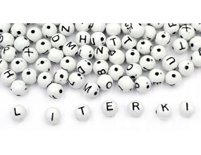 Koraliki LITERKI Litery Kulki Kule Akrylowe 8mm Biało Czarne 100szt Mix