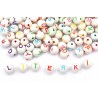 Koraliki LITERKI Litery Kulki Kule Akrylowe 8mm Biało Kolorowe 100szt Mix